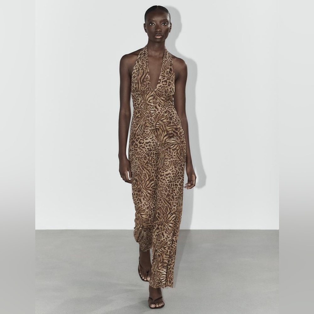 Zara Brown Animal Print Jumpsuit